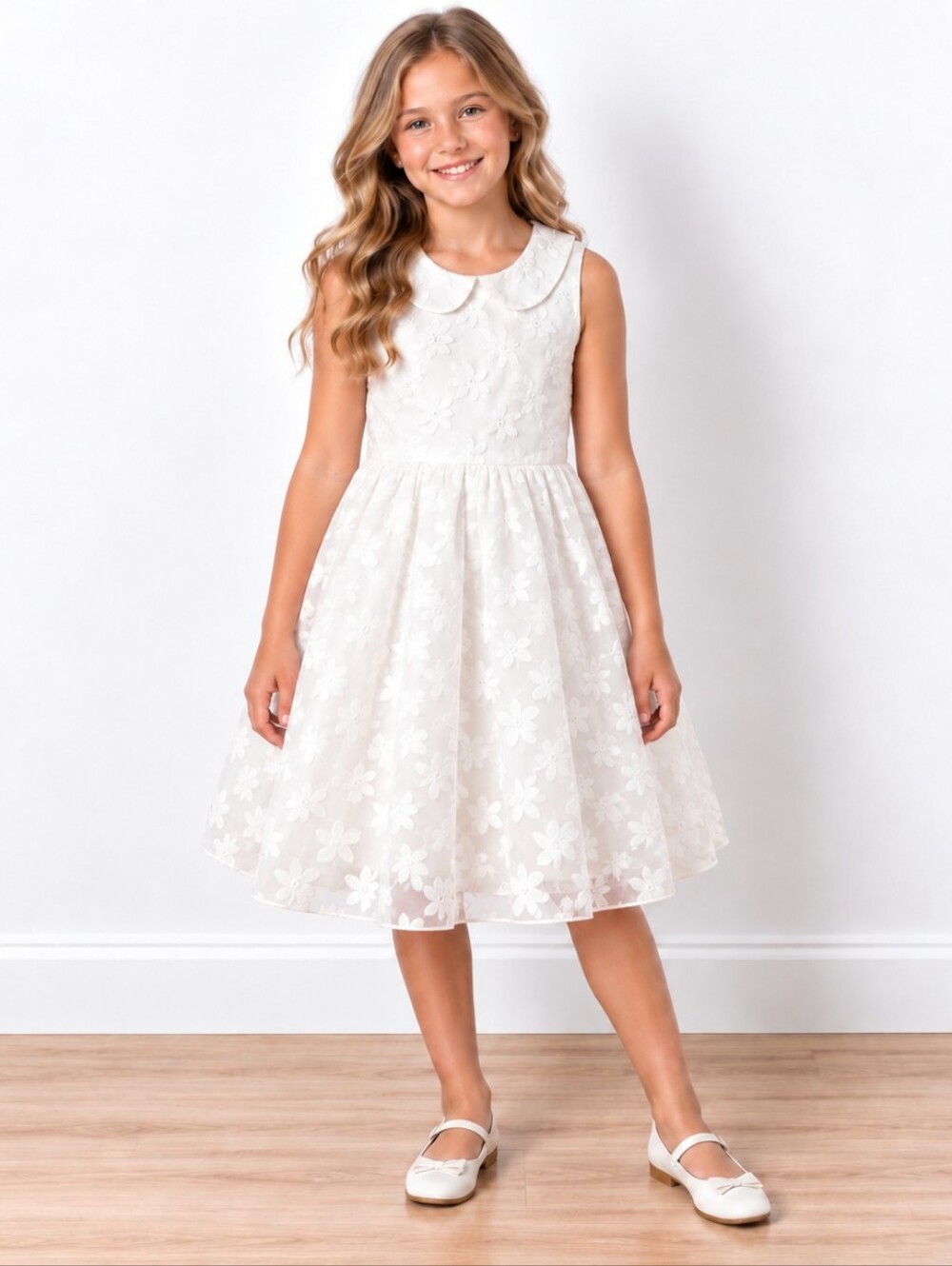 The Children's Place Girls 12 White Floral Layered Special Occasion Dress